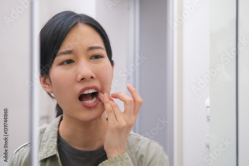 Schilderij op canvas 口内炎を気にする女性