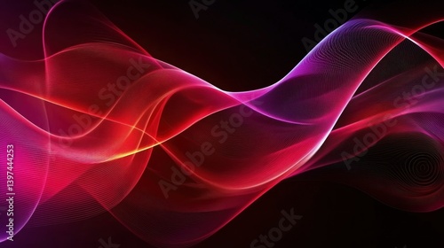 Abstract dynamic red and purple glowing waves on black background