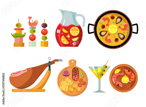 set of traditional spanish food and snacks