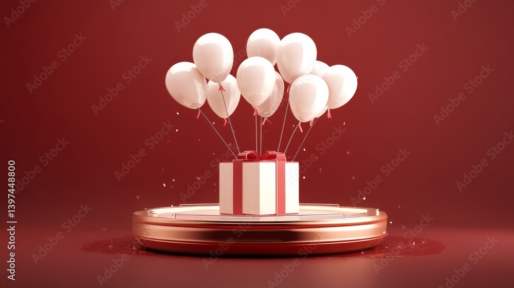 Elegant 3D Icon of Birthday Celebration with Floating Balloons Elegant 3D Icon of Birthday Celebration with Floating Balloons