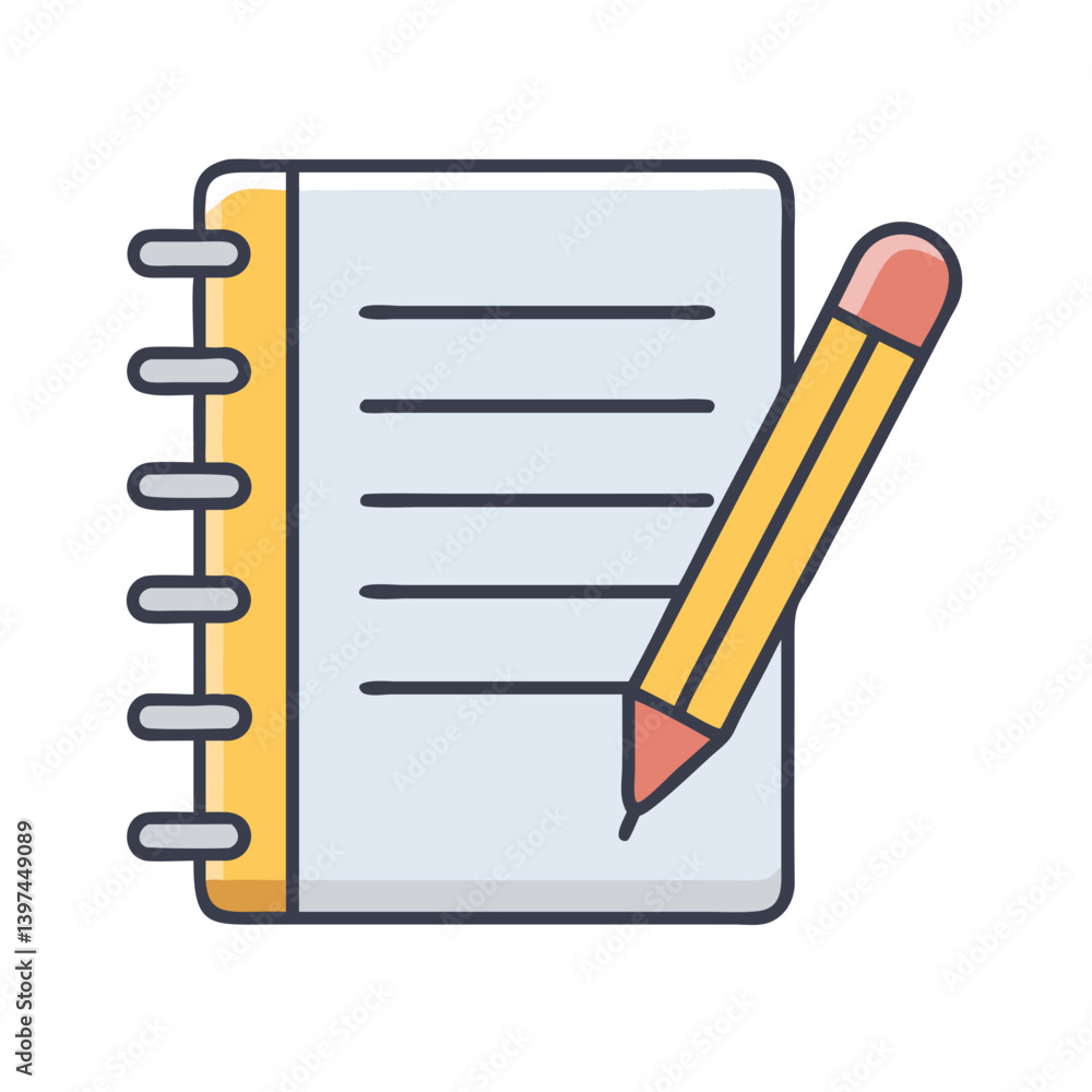 Notebook with Pencil for Creative Notes Icon Design Notebook with Pencil for Creative Notes Icon Design