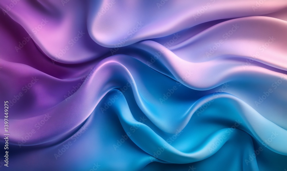 Fototapeta premium Smooth elegant blue and purple satin fabric flowing and waving with highlights and shadows as a luxurious background