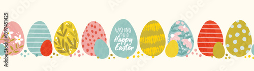 Colorful hand drawn Easter Eggs seamless pattern, cute decorative design, great for textiles, wrapping paper, cloths, backgrounds, wallpaper - vector