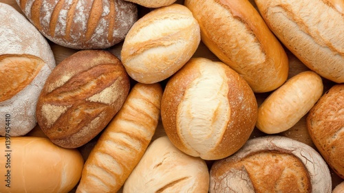 Variety of Freshly Baked Breads: Golden Brown Crusts and Soft Textures