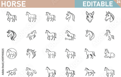 Line Art Horse Vector Collection Featuring Various Poses And Head Designs