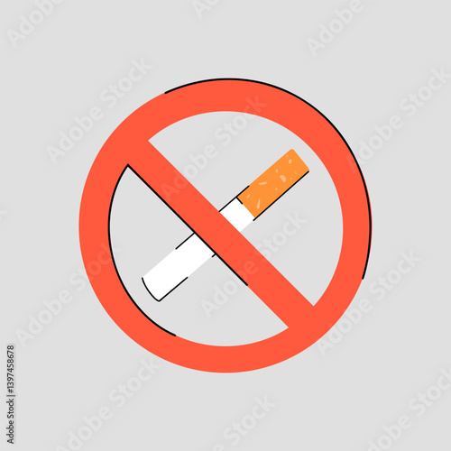 Vector illustration of a forbidden cigarette symbol with a red warning icon, representing the danger of smoking and the importance of prevention for health and wellness