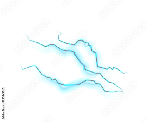 Stylized blue lightning bolt with glowing electric outline on white background. Perfect for game interfaces, energy effects, sci-fi design, or cartoon electric visual overlays.

