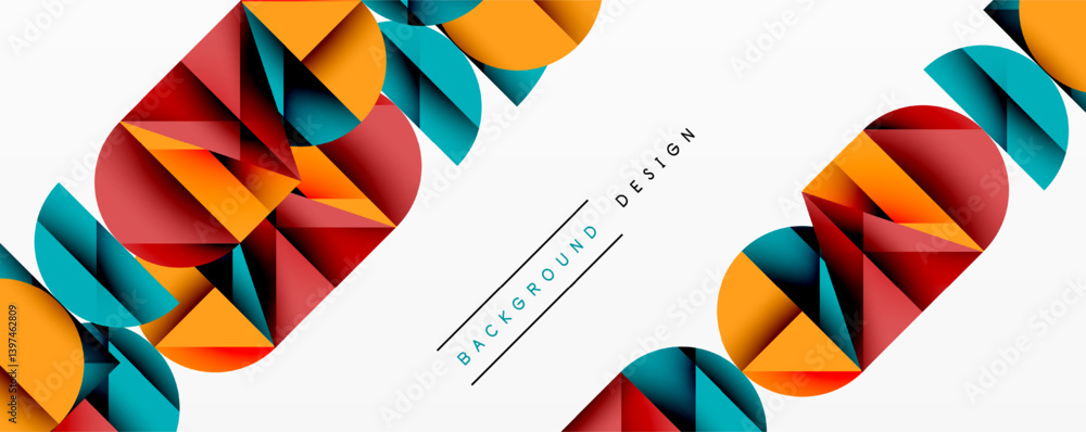 Abstract geometric pattern. Vibrant orange, red, teal shapes overlap creating dynamic composition. Minimalist design with clean lines, suitable for backgrounds or modern graphics. Abstract geometric pattern. Vibrant orange, red, teal shapes overlap creating dynamic composition. Minimalist design with clean lines, suitable for backgrounds or modern graphics.