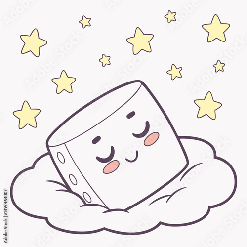 Emoji sleeping on a marshmallow with stars gently falling