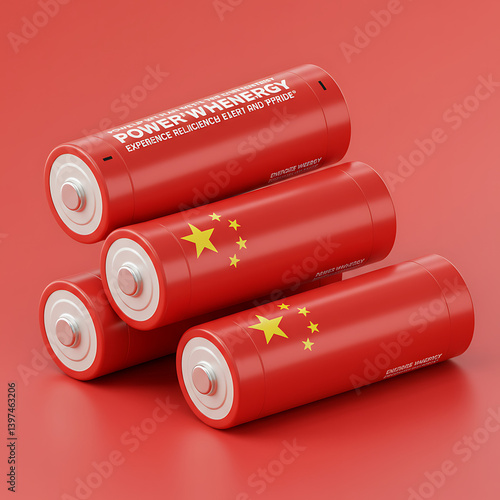 Red Chinese Flag Batteries Power Energy Stack Renewable Clean Sustainable china source future growth