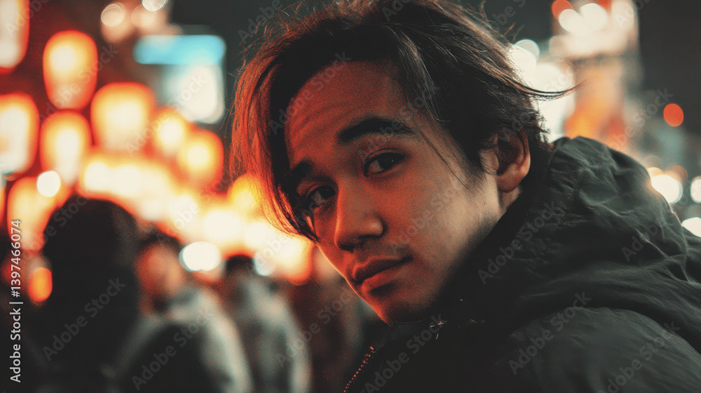 Fototapeta premium close-up portrait of a young man at night