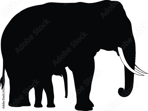Silhouettes of two elephants, adult and calf, highlighting the protective nature and bond between them