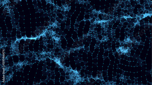 Abstract distorted wireframe wave. Vector curve surface background. Technology grid pattern. Blue mesh wave.