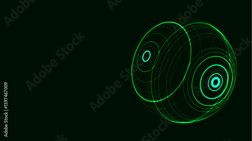 Vector futuristic green sphere of particles and lines. Network connection big data. Abstract technology background.