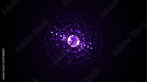 Vector futuristic purple sphere of particles and lines. Network connection big data. Abstract technology background.