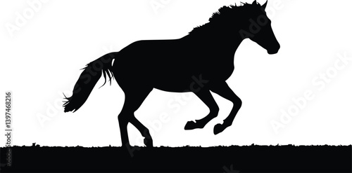 Silhouette of a galloping horse with flowing mane and tail, showcasing speed, motion, and grace