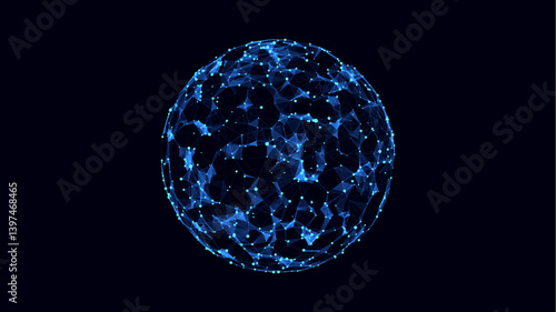 Vector futuristic blue sphere of particles and lines. Network connection big data. Abstract technology background.