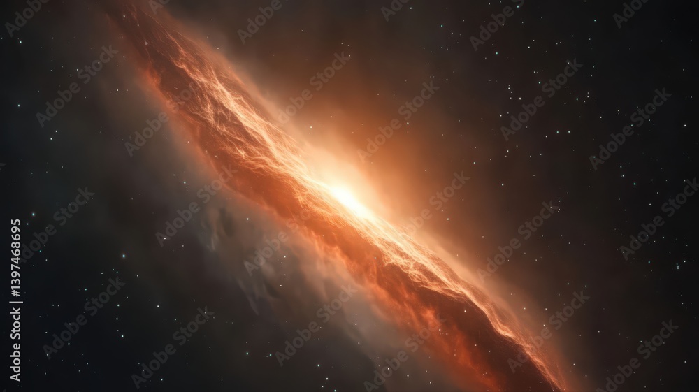 Vibrant Orange Galaxy Shining Brightly Among Distant Stars And Cosmic Dust In The Depths Of Space