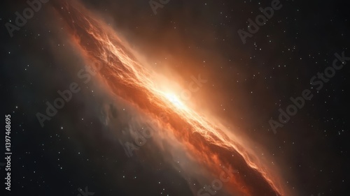 Obraz na płótnie Vibrant Orange Galaxy Shining Brightly Among Distant Stars And Cosmic Dust In The Depths Of Space w salonie