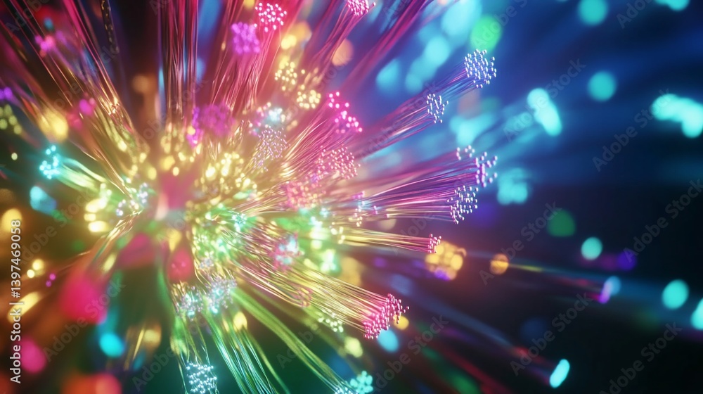 Fototapeta premium Abstract Fiber Optics Burst: A Kaleidoscope of Light and Color