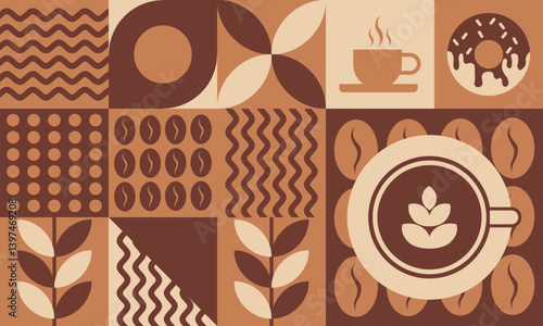 coffee abstract pattern geometric background minimalist style. illustrations for cover designs, food packages, menus, backgrounds, café walls, coffee shops, banners