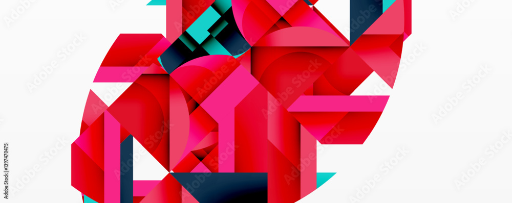Abstract geometric composition. Red, pink, teal shapes overlap creating dynamic visual texture. Modern design, clean lines, bold colors dominate image. Abstract geometric composition. Red, pink, teal shapes overlap creating dynamic visual texture. Modern design, clean lines, bold colors dominate image.