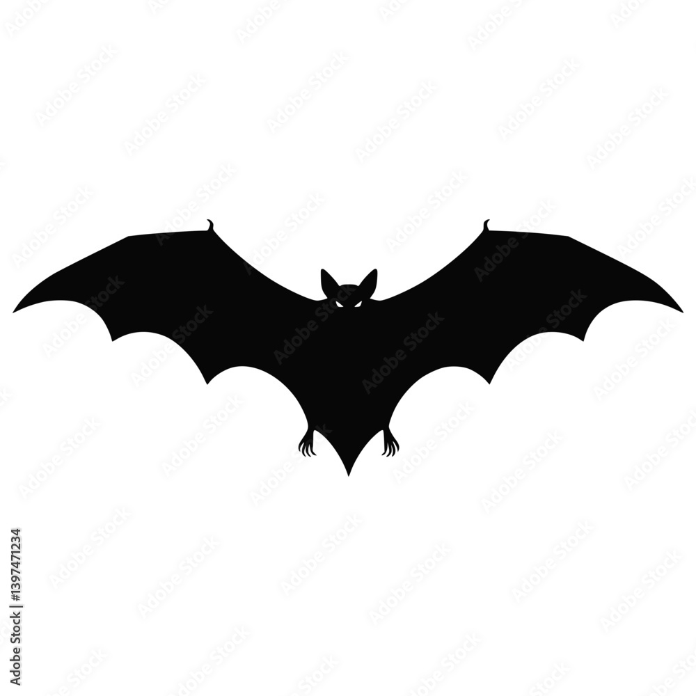 Flying Bat Silhouette with Spread Wings Isolated on White Vector Flying Bat Silhouette with Spread Wings Isolated on White Vector