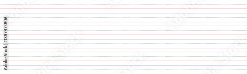 Minimalist lined notebook paper background. Perfect for banners, school-themed designs, planners, or handwriting practice layouts. Clean, vector template with red and blue guidelines.