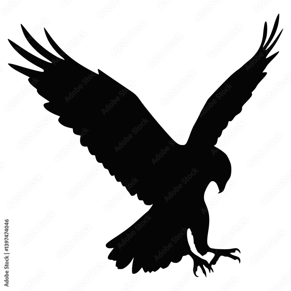 Eagle Silhouette Vector of Flying Bird with Open Wings and Sharp Talons Eagle Silhouette Vector of Flying Bird with Open Wings and Sharp Talons