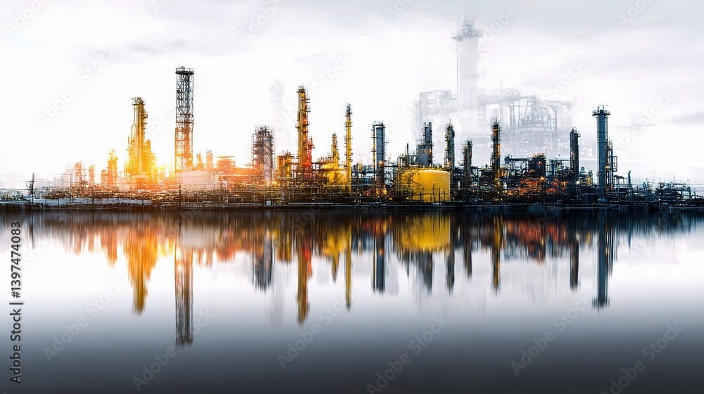 Naklejka premium Modern Energy Factory Concept in Future Industrial Landscape