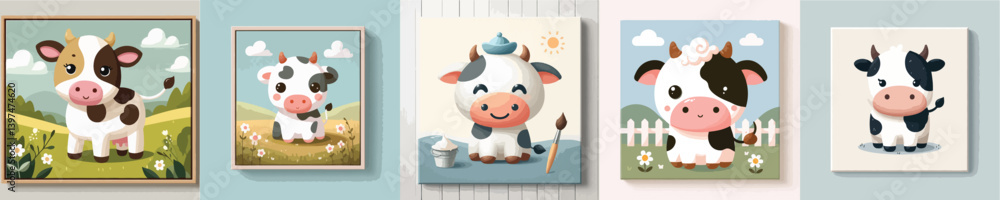 Obraz premium cute cow painting vector set