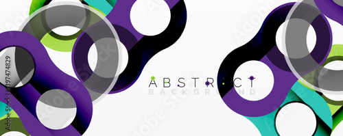 Colorful overlapping circles create dynamic abstract composition. Modern design features vibrant hues, gradients, geometric shapes. Clean white background enhances visual impact.