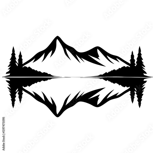 Majestic Mountain Lake Reflection Scenic View Nature Landscape Artwork Graphic Design