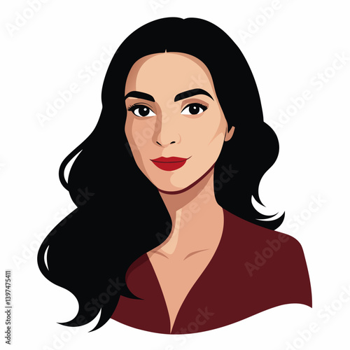 portrait, woman, lady, girl, black hair, red lips, white background, face, hair, beauty, vector, illustration, fashion, head, lips, art, eyes, style, glamour, person, eye, people, cartoon, hairstyle, 