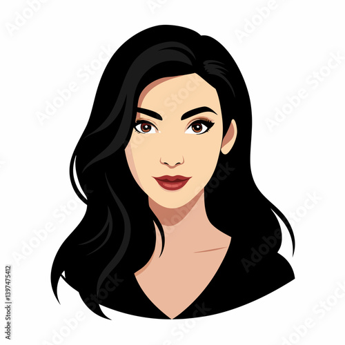 portrait, woman, lady, girl, black hair, red lips, white background, face, hair, beauty, vector, illustration, fashion, head, lips, art, eyes, style, glamour, person, eye, people, cartoon, hairstyle, 