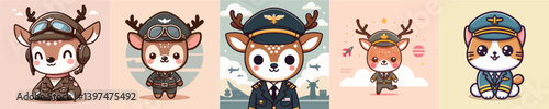 cute deer vector in pilot costume