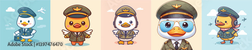cute duck vector in pilot costume