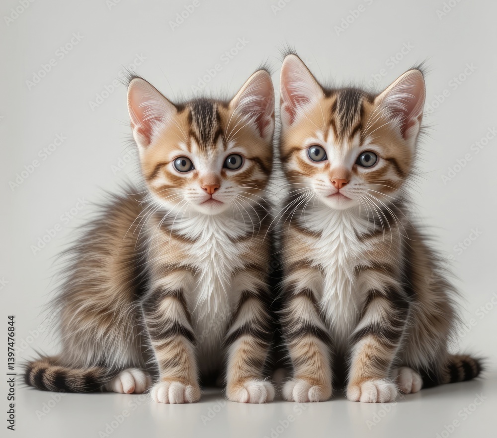 Adorable Kitten Twins Posing Together Sweetly on Light Grey Background Adorable Kitten Twins Posing Together Sweetly on Light Grey Background
