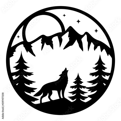 Majestic Wolf Howling at the Moon in a Mountainous Landscape