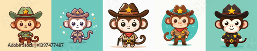 Canvas Print cute monkey vector in sheriff costume