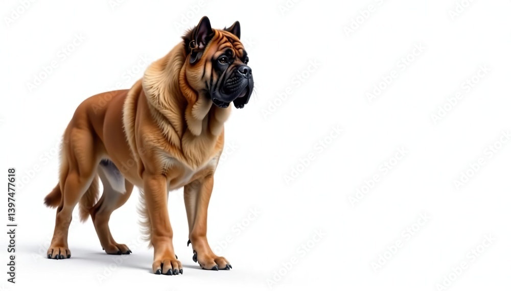 Obraz premium Majestic mastiff, powerful stance, white background, nose, pet photography, isolated