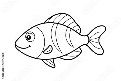 A line art drawing of a parrotfish with a rounded jaw and chubby body.eps