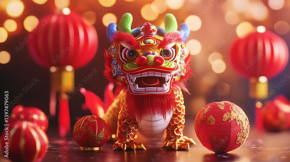 Chinese New Year celebration with colorful dragon and lanterns high resolution picture Chinese New Year celebration with colorful dragon and lanterns high resolution picture