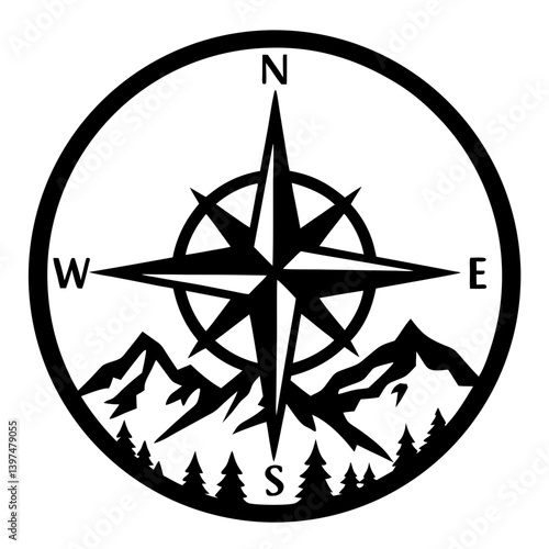 Mountain Compass Rose Adventure Exploration Design Graphic Illustration Artwork