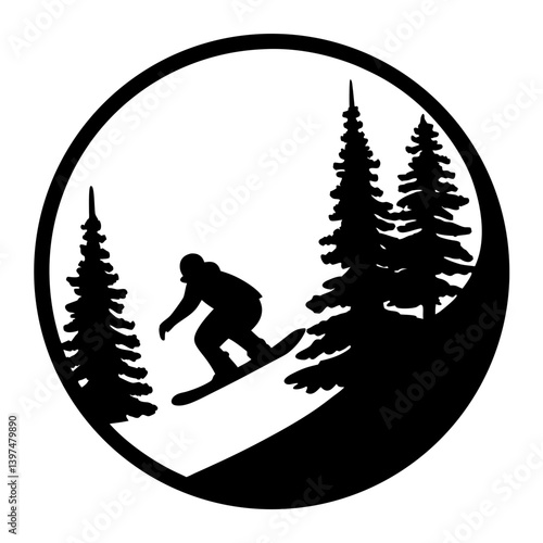 Snowboarding in the Mountains Winter Sports Silhouette Design