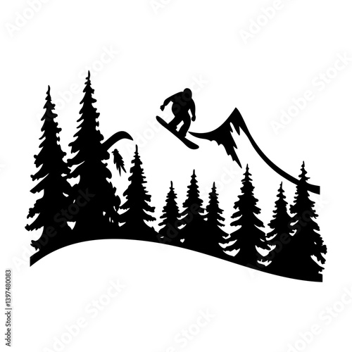 Snowboarding in the Mountains Winter Sports Silhouette Artwork