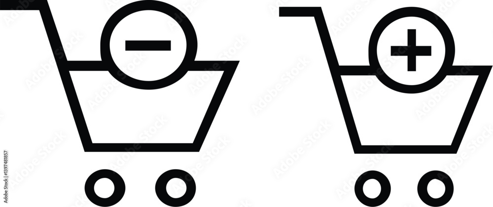 Add and remove to cart icon. Online shop shopping cart icon Add and remove to cart icon. Online shop shopping cart icon