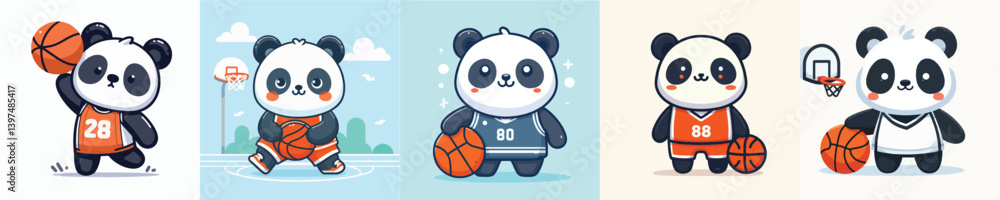 cute panda vector collection playing basketball cute panda vector collection playing basketball