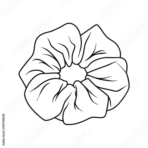 Simple Black And White Line Art Illustration Of A Hair Scrunchie Isolated