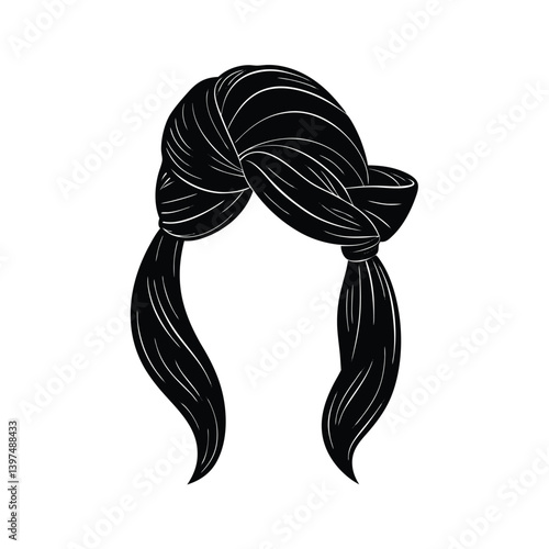 Elegant Female Hairstyle Vector Illustration Tied Hairstyle Knot Black And White Hairdo